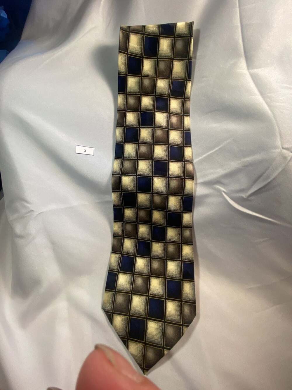 Bergamo New York Hand Made Pure Silk Geometric Squares Necktie